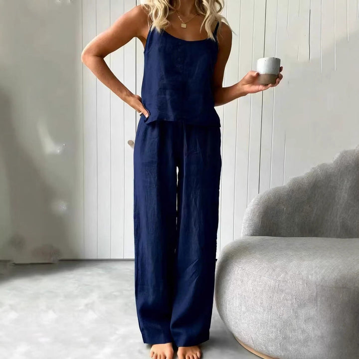 Damen lässiges Leinen-Set mit Trägershirt und weiten Hosen Drune