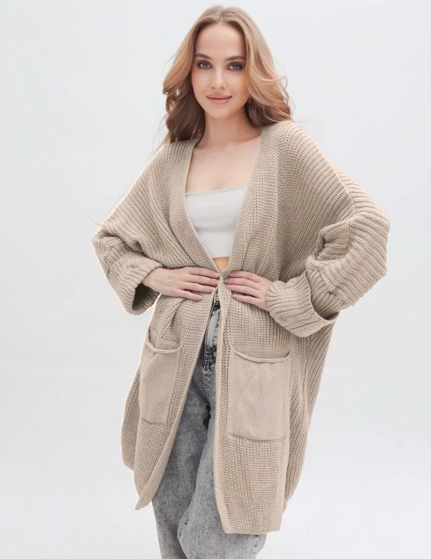 Damen Grobstrick-Cardigan mit weit geschnittenen Ärmeln und großzügigen Taschen Drune