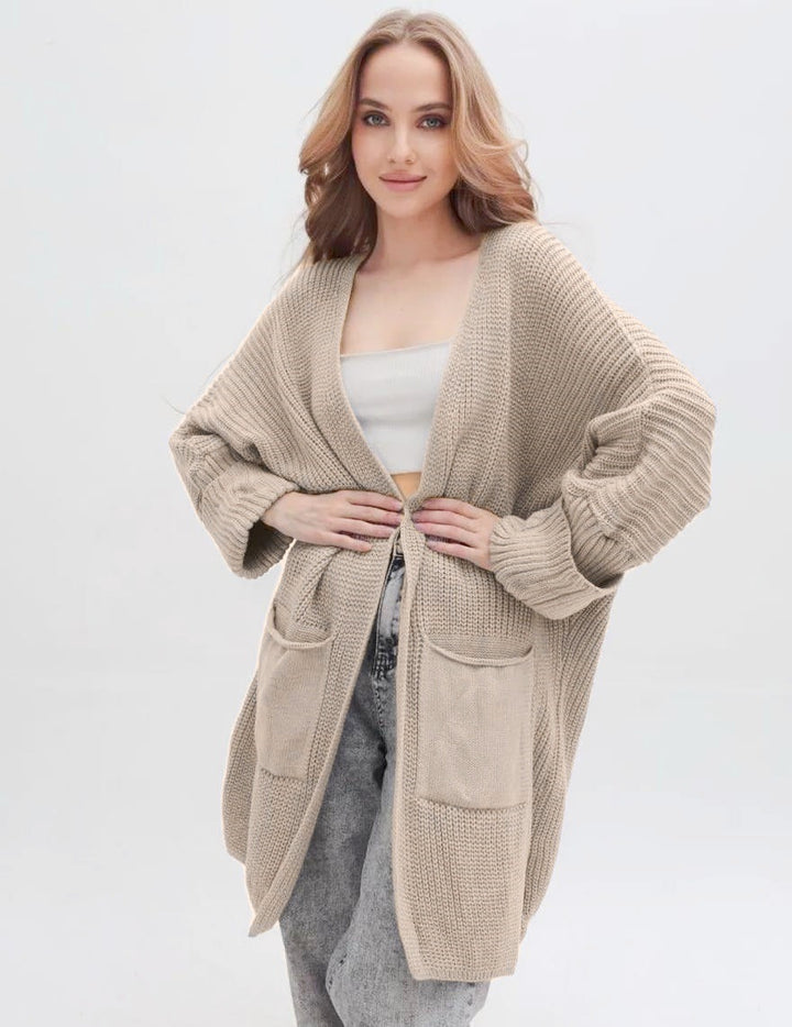 Damen Grobstrick-Cardigan mit weit geschnittenen Ärmeln und großzügigen Taschen Drune