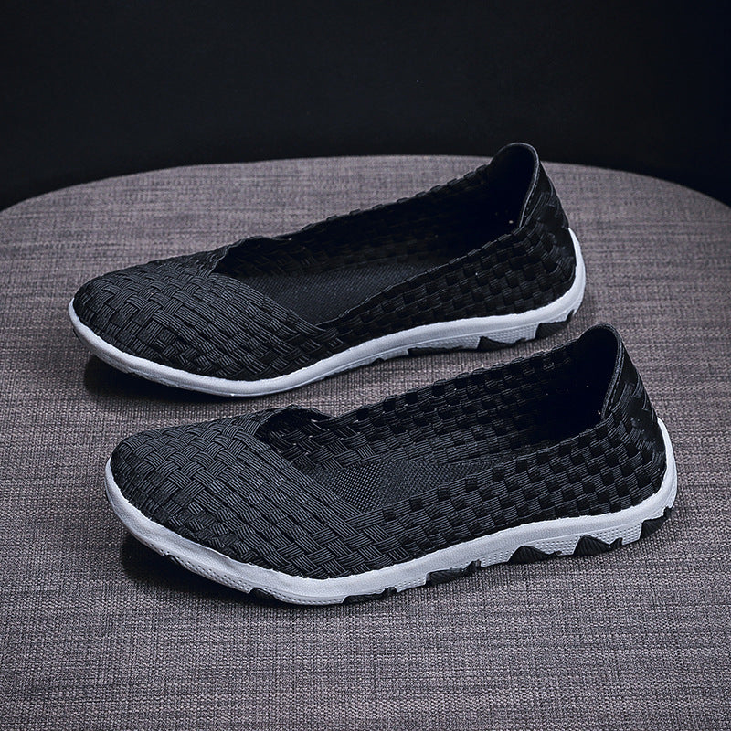 Damen nan gestrickter Slip-On Freizeitschuh mit geflochtenem Obermaterial und rutschfester Flexsohle Drune