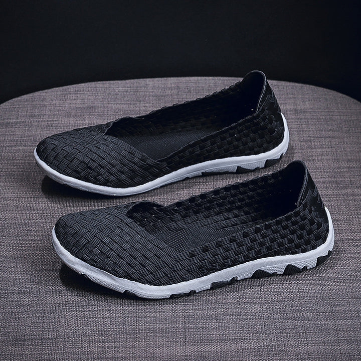 Damen nan gestrickter Slip-On Freizeitschuh mit geflochtenem Obermaterial und rutschfester Flexsohle Drune