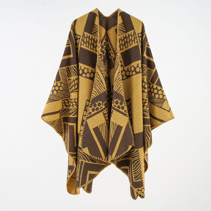 Damen Weichfallendes Jacquard-Cape mit geometrischem Allovermuster und offenem Kimono-Fall Drune