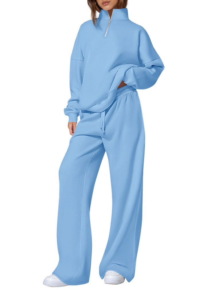 Damen nan oversized Jogginganzug mit Stehkragen halbem Reißverschluss und weitem Bein Drune
