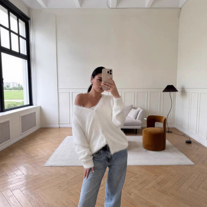 Damen Flauschiger Cardigan mit Druckknöpfen Drune
