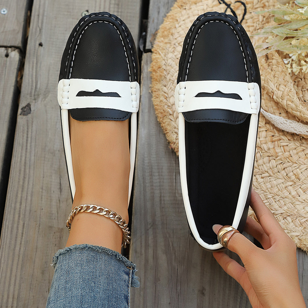 Damen nan klassische Penny-Loafer aus weichem Kunstleder mit gesteppter Rahmennaht und gepolsterter Komfortinnensohle Drune