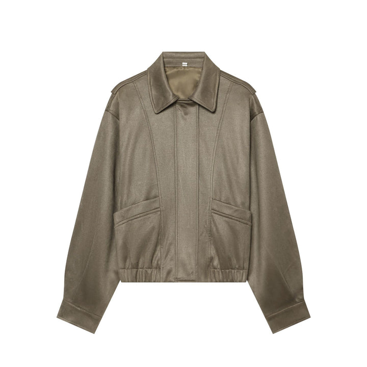 Damen Cropped Blousonjacke in Veloursoptik mit Hemdkragen, Pattentaschen und taillierendem Gummizug Drune
