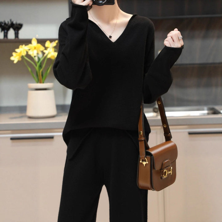 Damen V-Ausschnitt Pullover mit weichem Material und lässigem Schnitt Drune
