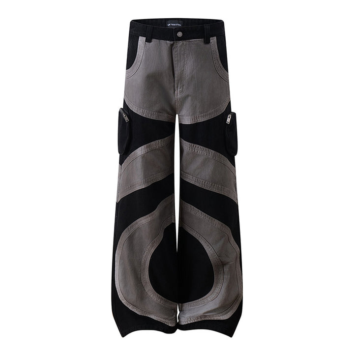 Damen weite Patchwork-Cargo-Culottehose mit aufgesetzten Zipper-Taschen und kontrastnähten Drune