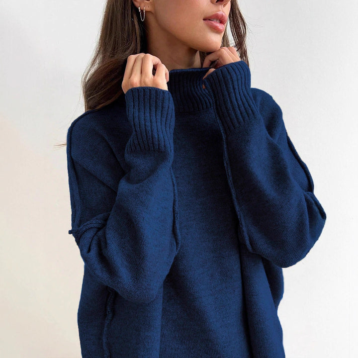 Damen kuscheliger Strickanzug mit hohem Kragen und weitem Schnitt Drune