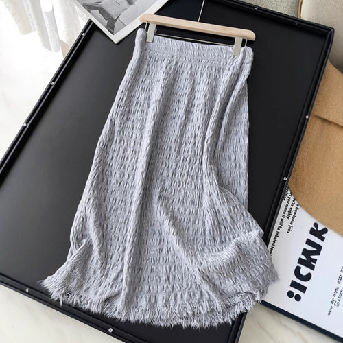 Damen Langer Strickrock mit fransigem Saum und strukturiertem Design Drune