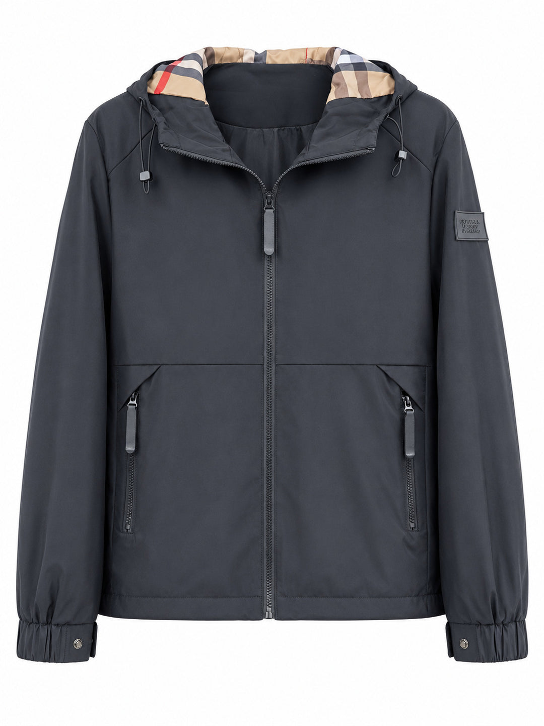 Herren leichte winddichte Softshell‑Kapuzenjacke mit kariert gefütterter Kapuze Drune