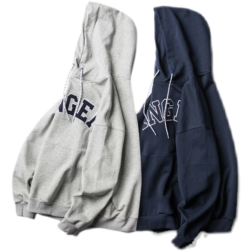 Unisex Oversize-Kapuzenpullover im Collegiate‑Look mit Kängurutasche und Kontrastkordel Drune