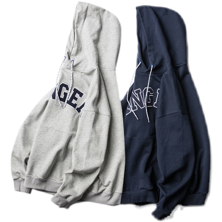 Unisex Oversize-Kapuzenpullover im Collegiate‑Look mit Kängurutasche und Kontrastkordel Drune