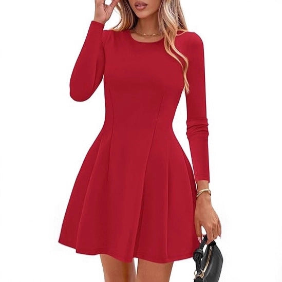 Damen Langärmeliges A-Linien Skaterkleid mit figurschmeichelnden Nähten Drune
