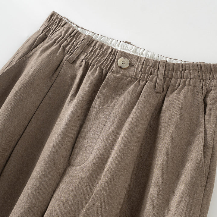 Damen Weite Leinenoptik-Hose mit hohem Elastikbund, Bundfalten und geradem Bein Drune