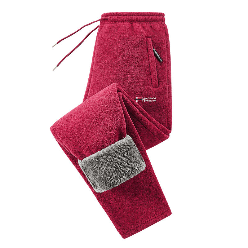 Herren Thermo-Fleece-Jogginghose mit umschlagbarem Sherpa-Bündchen, verdeckten Reißverschlusstaschen und elastischem Kordelbund Drune