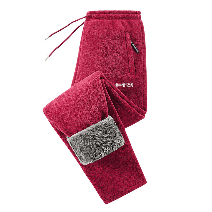 Herren Thermo-Fleece-Jogginghose mit umschlagbarem Sherpa-Bündchen, verdeckten Reißverschlusstaschen und elastischem Kordelbund Drune