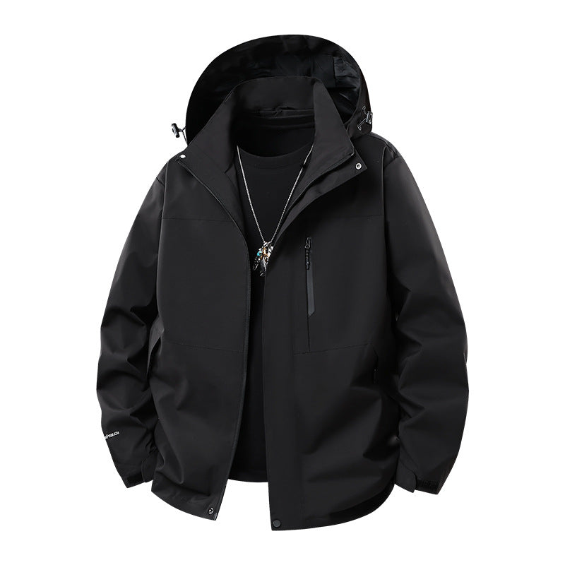 Herren Technische Softshell‑Regenjacke mit verschweißten Nähten, verstellbarer Kapuze und wasserabweisenden Reißverschlüssen Drune