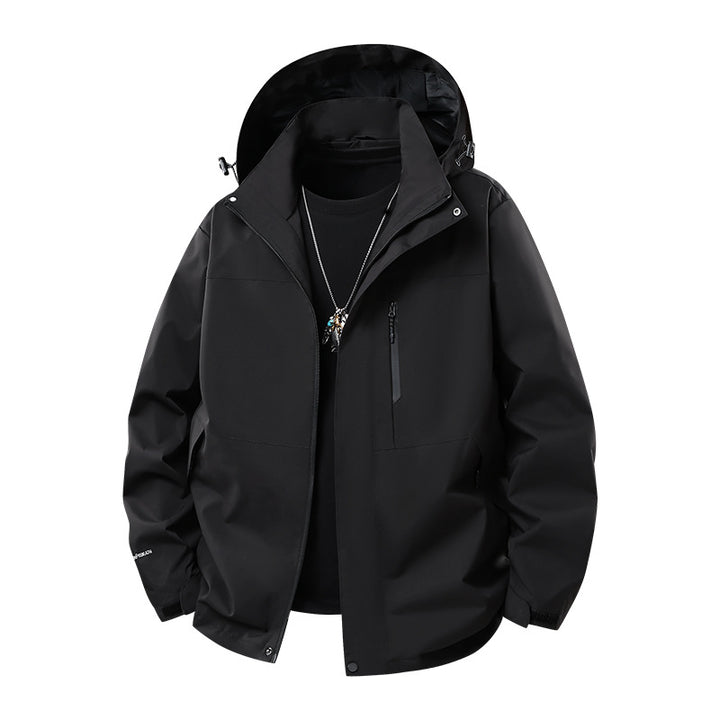 Herren Technische Softshell‑Regenjacke mit verschweißten Nähten, verstellbarer Kapuze und wasserabweisenden Reißverschlüssen Drune