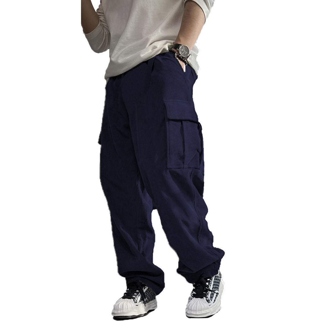 Herren Weite Cord-Cargo-Hose mit Tunnelzug, Elastikbund & Multifunktionstaschen Drune