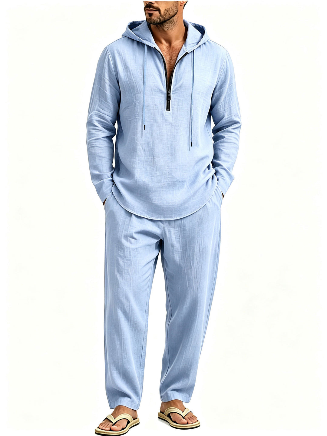 Herren Lässiges Lounge-Set mit Halbzip-Kapuzenpullover und locker sitzender Freizeit-Hose Drune
