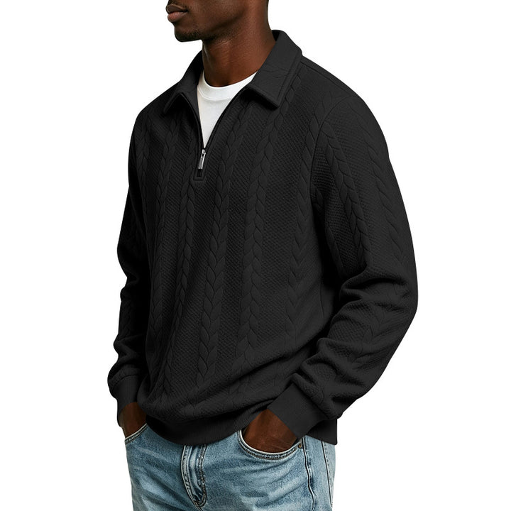Herren Troyer-Strickpullover mit halbem Reißverschluss und Zopfmuster Drune