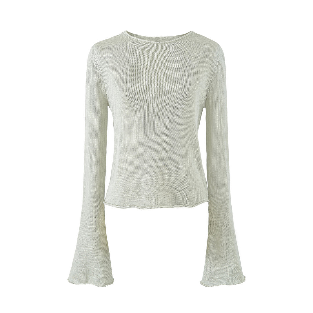 Damen Leichtes Feinstrick-Longsleeve mit ausgestellten Trompetenärmeln Drune