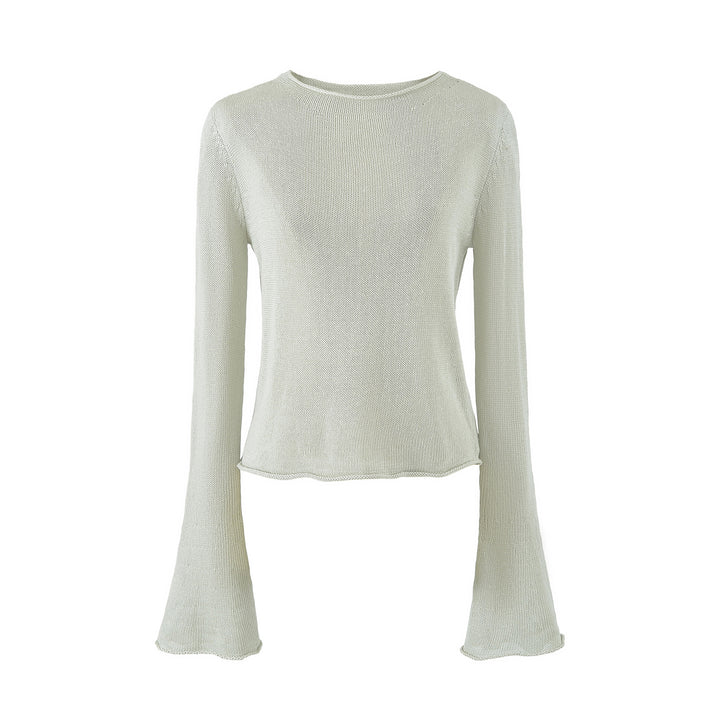 Damen Leichtes Feinstrick-Longsleeve mit ausgestellten Trompetenärmeln Drune