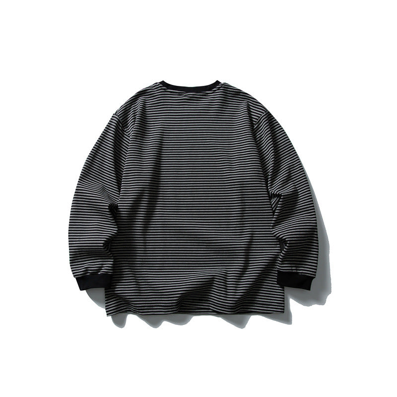 Unisex Oversize Longsleeve im Marinelook mit feiner Ringelstruktur und geripptem Kragen Drune