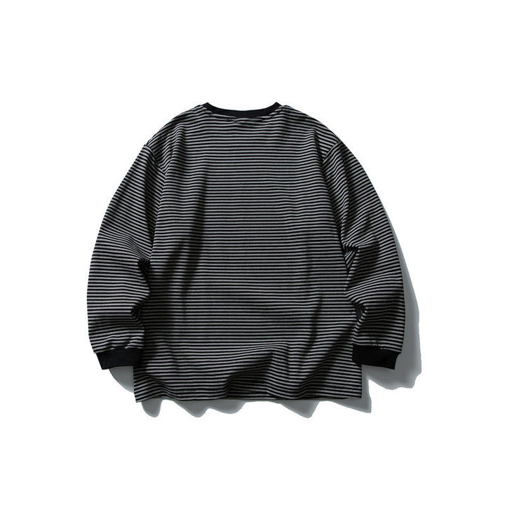 Unisex Oversize Longsleeve im Marinelook mit feiner Ringelstruktur und geripptem Kragen Drune