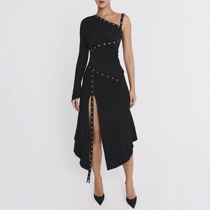Damen Elegantes Oberteil mit asymmetrischem Schnitt und dekorativen Ösen Drune
