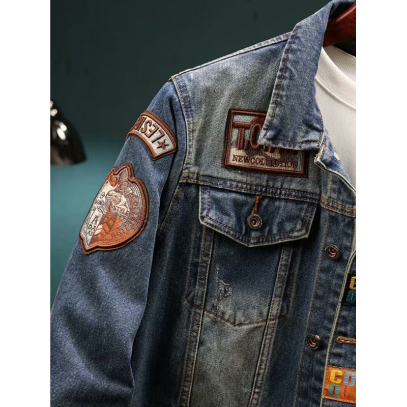 Herren Modische Denimjacke mit gestickten Details Drune
