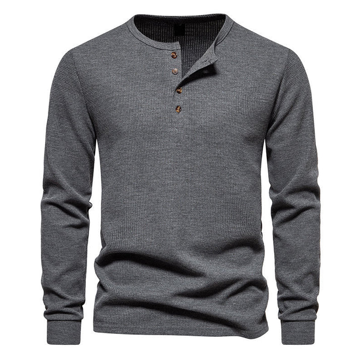 Herren Langarm-Henley-Shirt mit strukturiertem Oberflächenmuster und praktischen Knopfdetails Drune