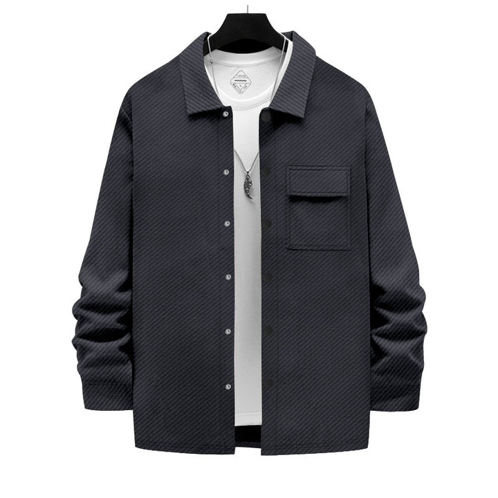 Herren nan strukturierte Overshirt-Jacke mit Kentkragen Druckknopfleiste und aufgesetzter Brusttasche Drune