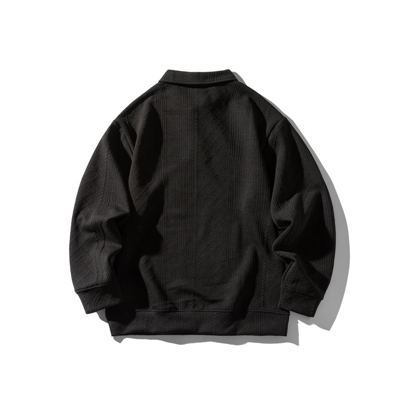 Unisex Strukturiertes Poloshirt-Strickpullover im Oversize‑Cut mit Zopf- und Diamantstrick Drune