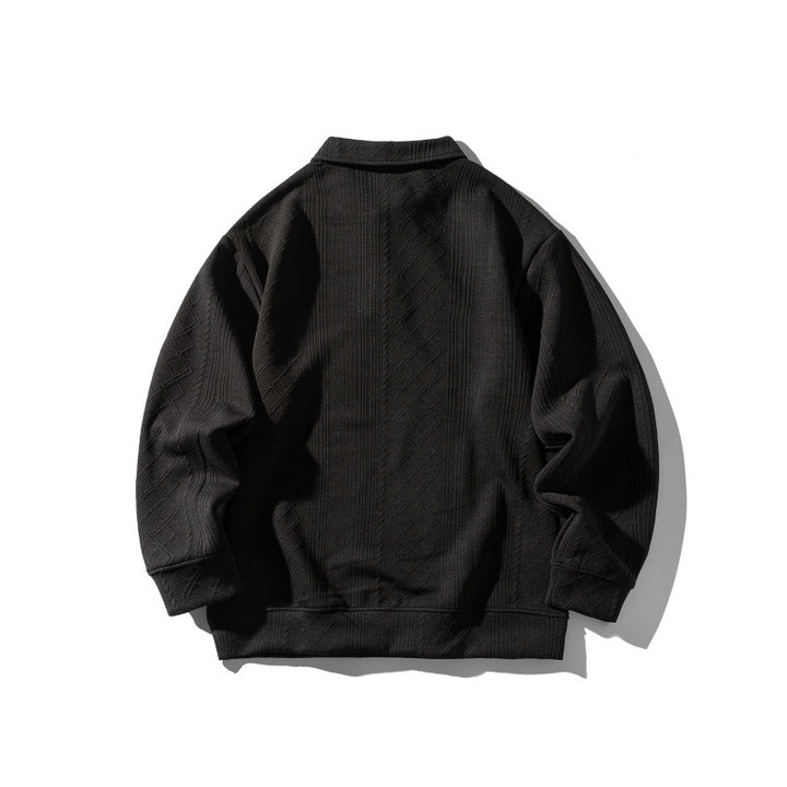 Unisex Strukturiertes Poloshirt-Strickpullover im Oversize‑Cut mit Zopf- und Diamantstrick Drune
