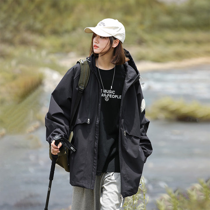 Damen Leichte Wasserabweisende Oversized Funktions-Outdoorjacke mit Kapuze Drune