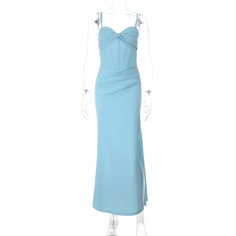 Damen elegantes Maxikleid mit romantischem Wickeloberteil und hochgeschlitztem Design Drune
