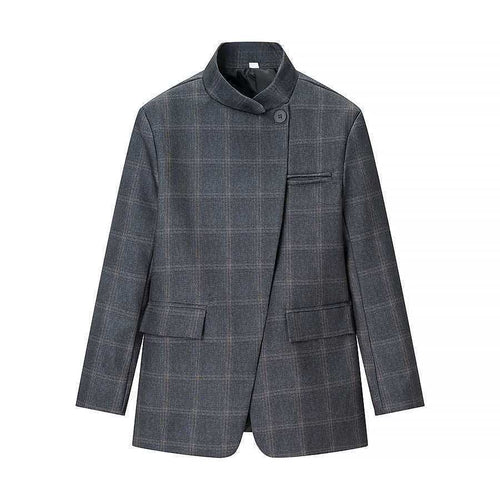 Damen Elegante Karojacke mit asymmetrischem Schnitt Drune