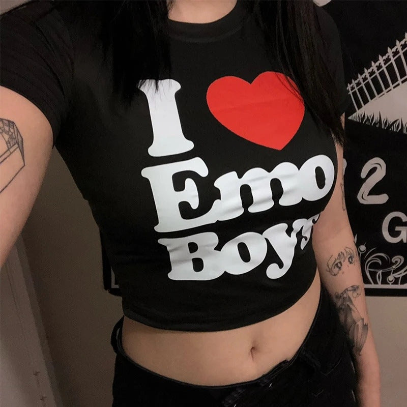 Damen Crop-T-Shirt mit kreativem Skelettdesign und inspirierendem Schriftzug Drune