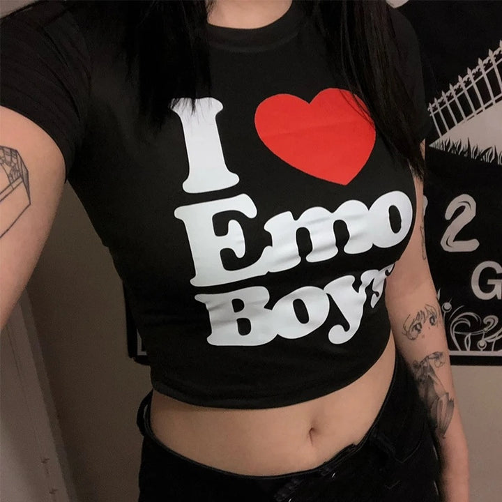 Damen Crop-T-Shirt mit kreativem Skelettdesign und inspirierendem Schriftzug Drune