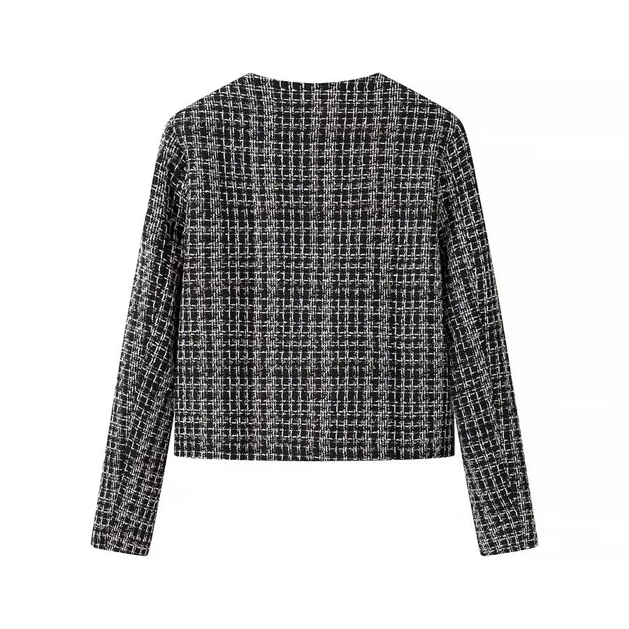 Damen nan kurz geschnittene Bouclé-Jacke im Boxy-Schnitt mit Goldknopf-Detail und Pattentaschen Drune