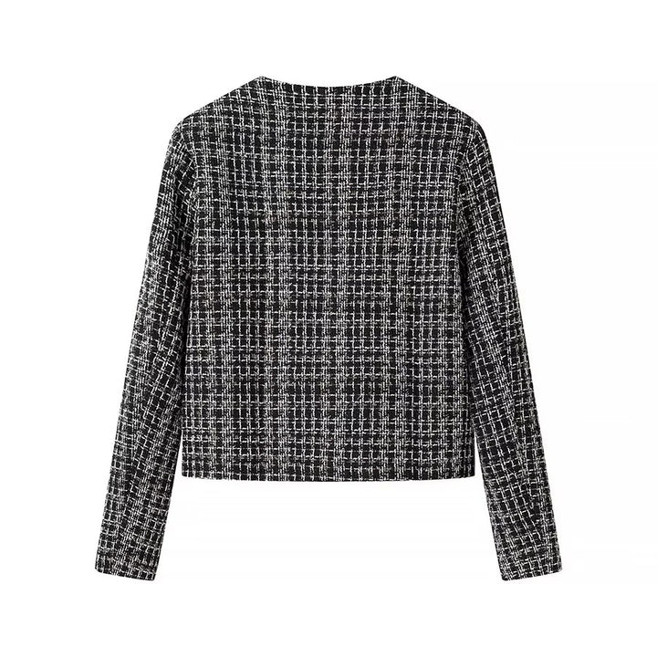 Damen nan kurz geschnittene Bouclé-Jacke im Boxy-Schnitt mit Goldknopf-Detail und Pattentaschen Drune