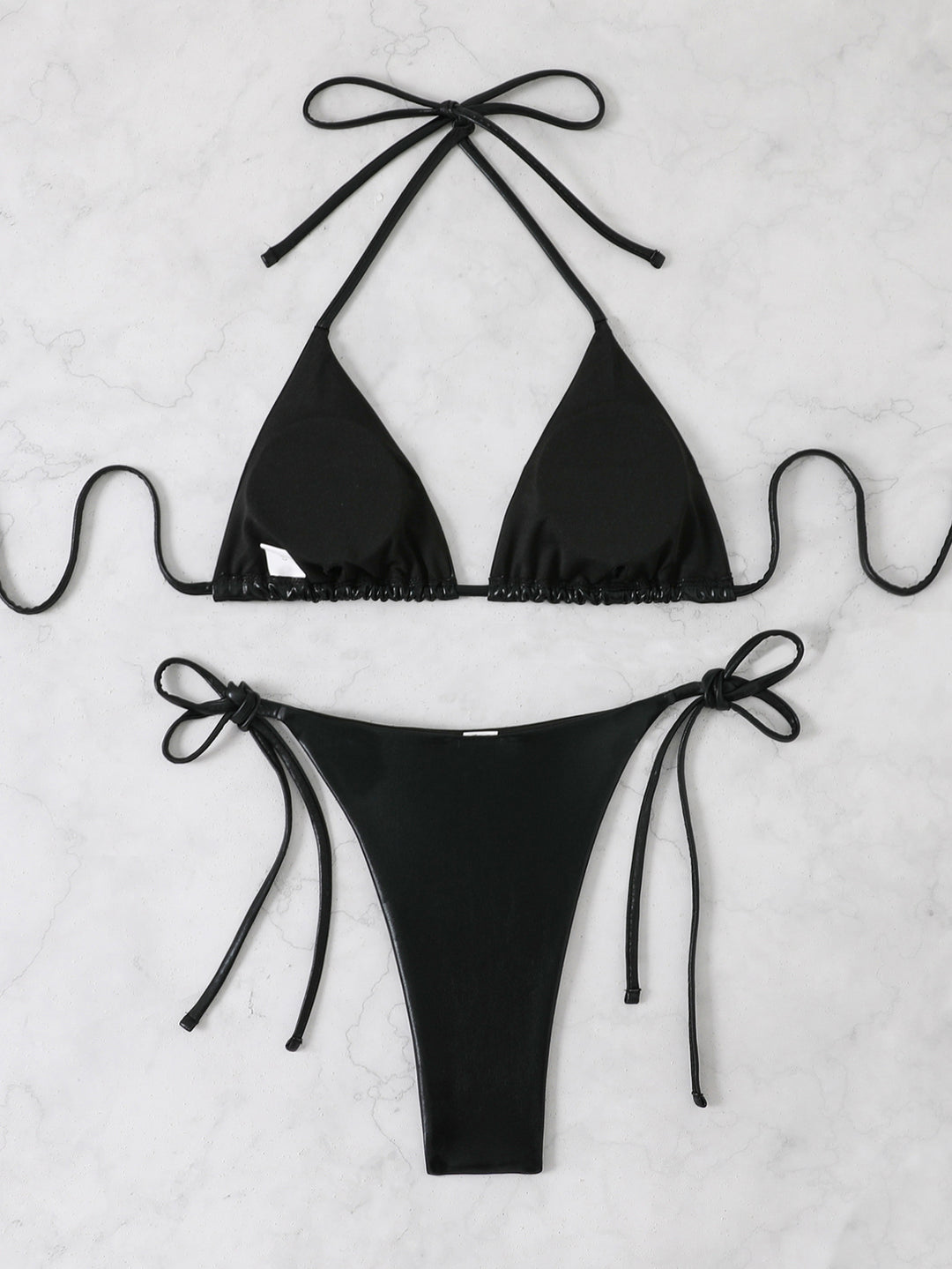 Damen Glänzendes Triangel-Bikini-Set mit verstellbaren Bändern Drune