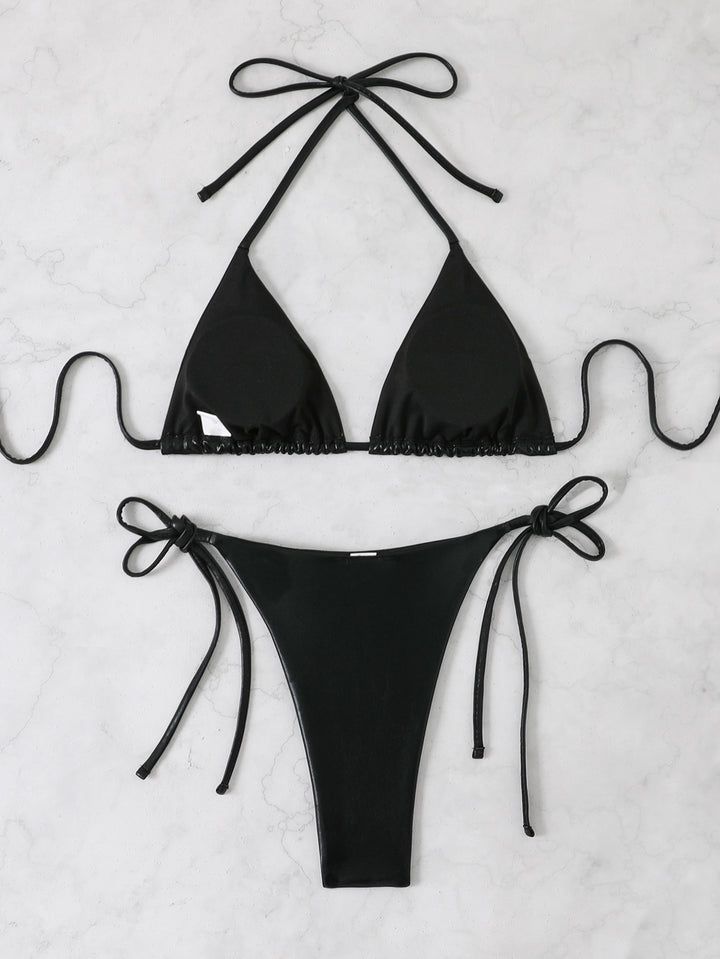 Damen Glänzendes Triangel-Bikini-Set mit verstellbaren Bändern Drune