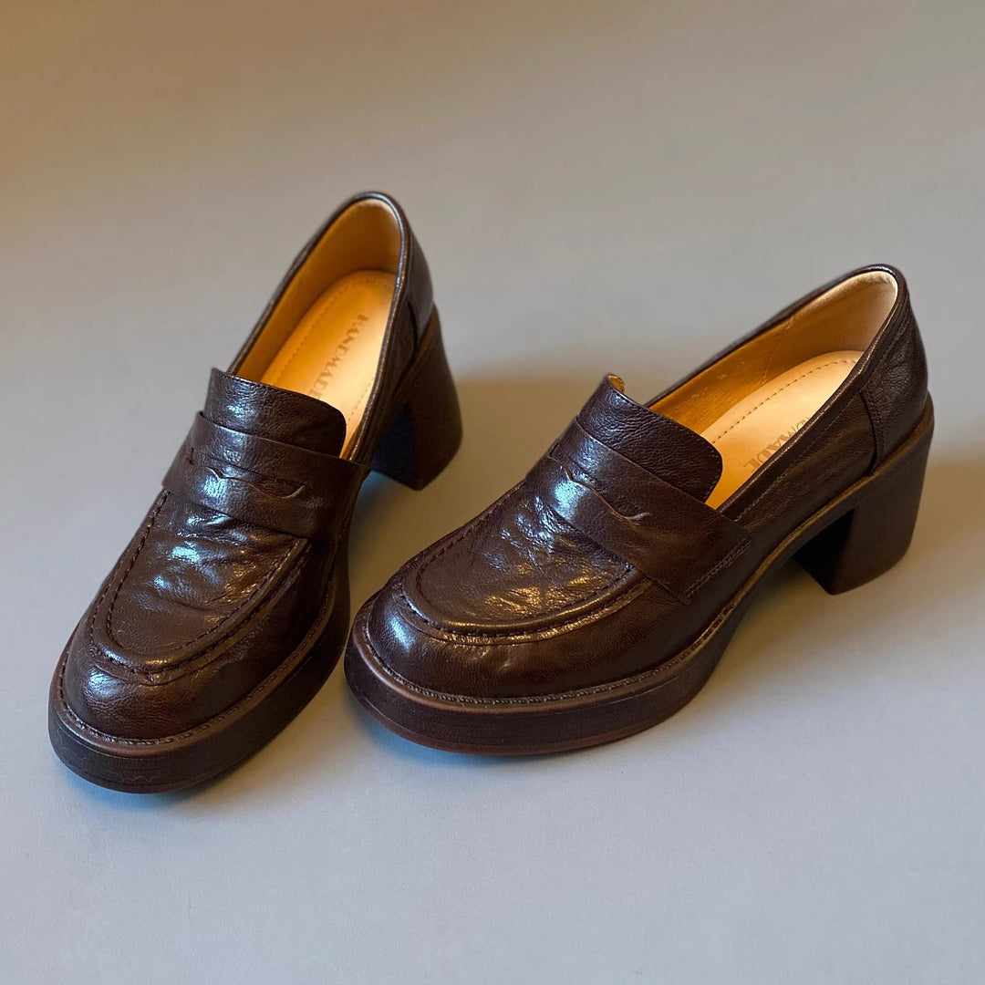 Damen Hochabsatz-Pennyloafer mit massivem Blockabsatz und profilierter Sohle Drune