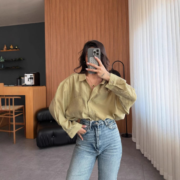 Damen Oversized Blusenhemd aus weichem Leinenstoff Drune