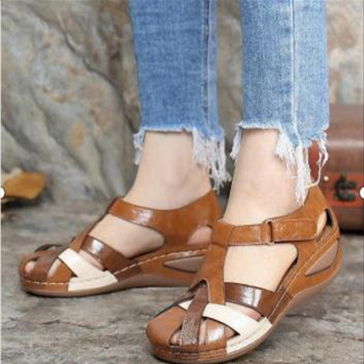 Damen Geschlossene Riemen-Sandalen mit gepolstertem Komfortfußbett und Klettverschluss Drune
