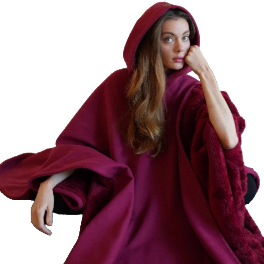 Unisex nan Kapuzen-Poncho Kuscheldecke mit weichem Futter und großzügigem Oversize-Schnitt Drune
