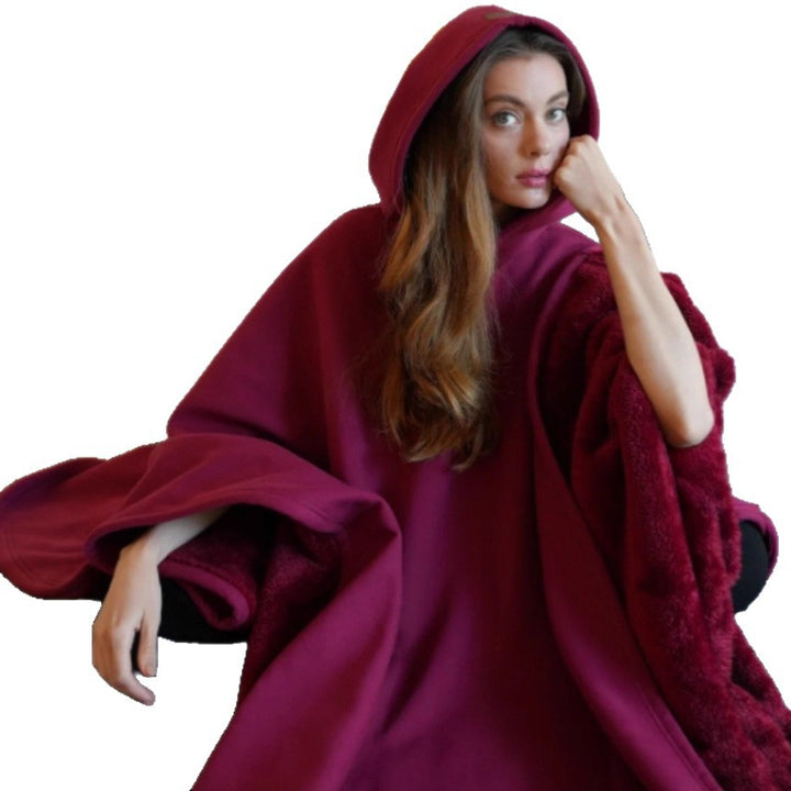 Unisex nan Kapuzen-Poncho Kuscheldecke mit weichem Futter und großzügigem Oversize-Schnitt Drune